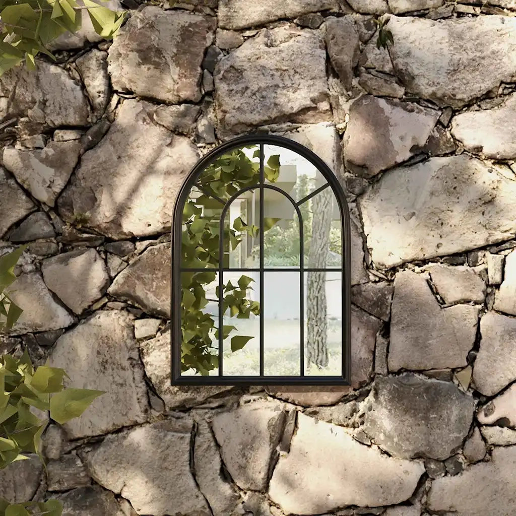 Specchio da Giardino-Specchio Decorativo-Specchio Esterno Nero 60x45 cm in Ferro per Uso Esterno
