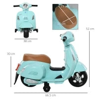 Moto Elettrica per Bambini 18-36 mesi con Licenza Ufficiale Vespa, Fari e Clacson, 66.5x38x52 cm, Verde