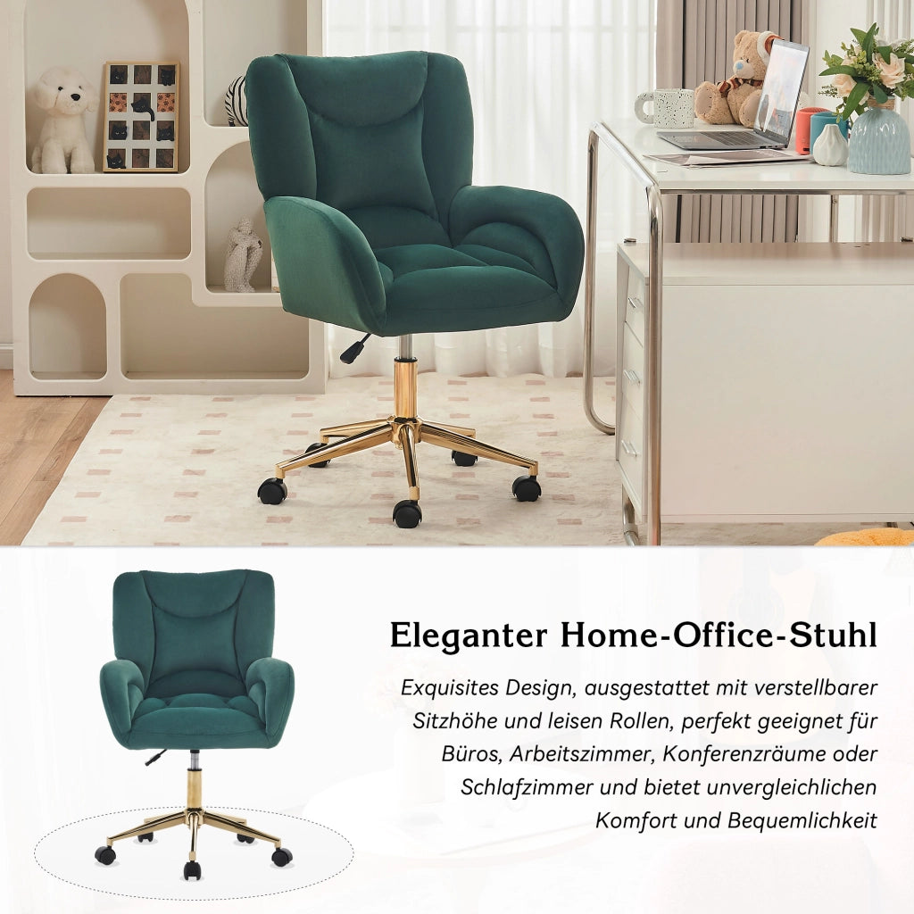 sedia da ufficio girevole regolabile in altezza con ruote e schienale ergonomico in velluto verde 64 Ã— 62 Ã— 92.5 cm