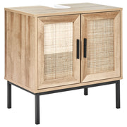 Mobiletto da bagno in particelle di legno chiaro Rattan intrecciato 60 x 60 cm Boho Design