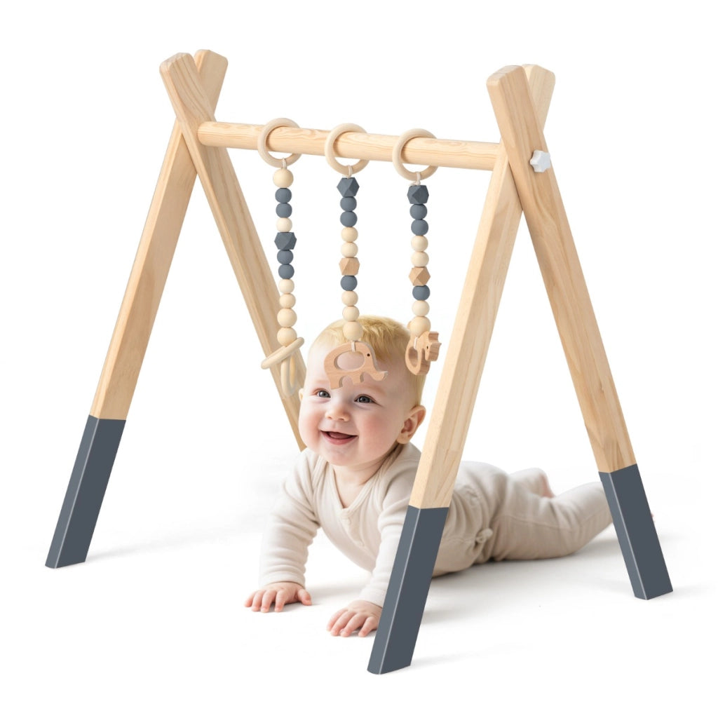 Palestrina con giocattoli pieghevole per bambini + 3 mesi, Centro di attivit¨¤ di legno 60x44x60cm Grigio-Giocattoli educativi