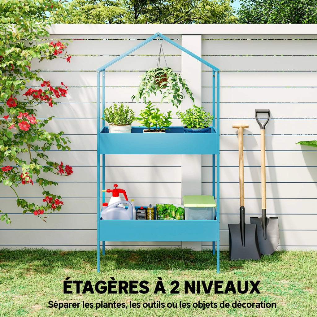 Portapiante 2 Livelli ¨C Zephmum ¨C Blu-Verde, Metallo