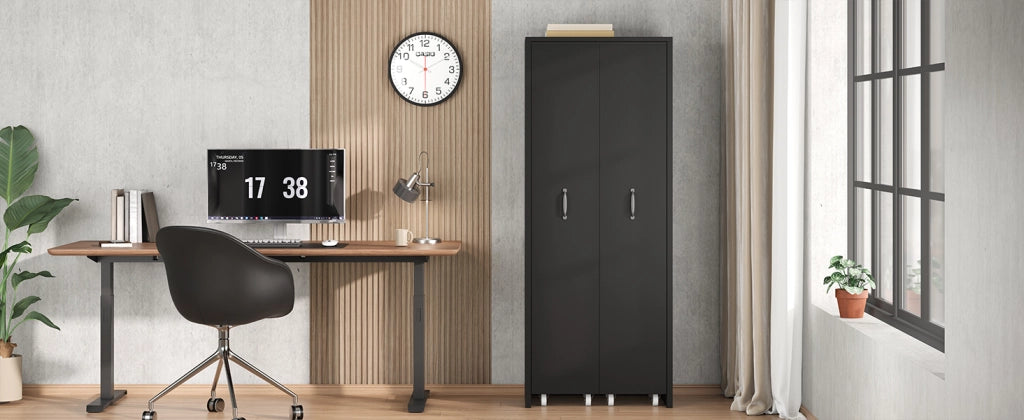 Libreria su ruote con 4 ripiani reversibile per soggiorno bagno cucina e ufficio in MDF nero 51.5 × 41 × 158 cm