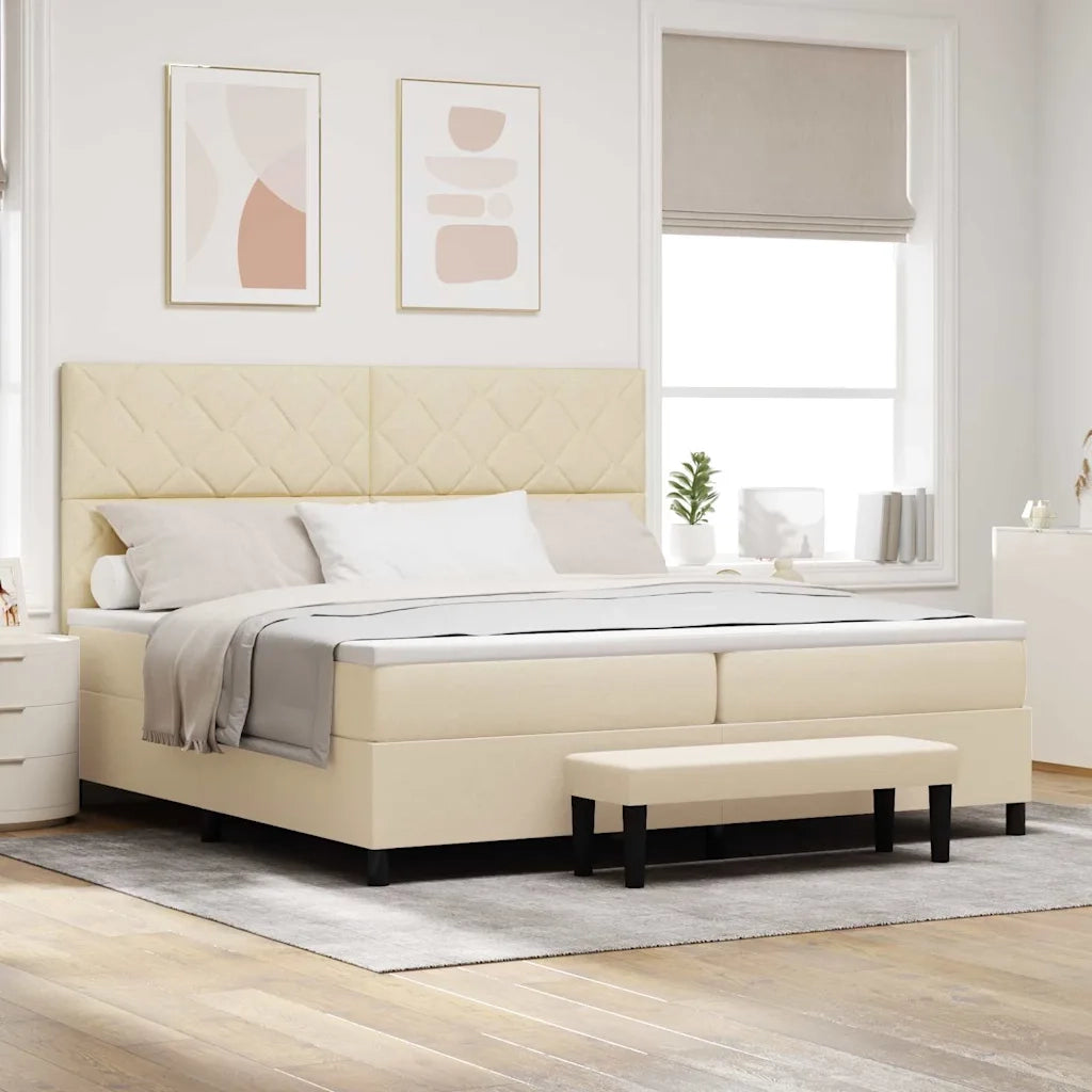 Letto a molle con testiera Crema 200 x 200 cm Tessuto 3344175