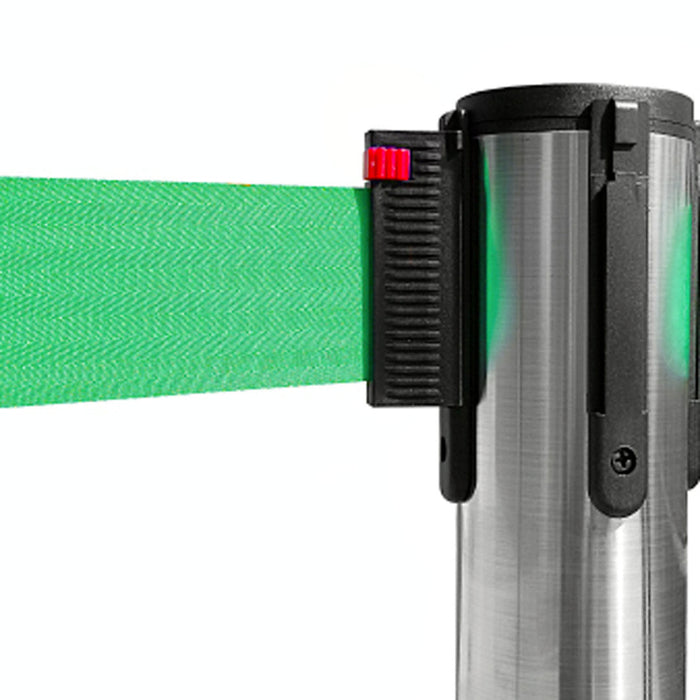 2 Colonnine Tendinastro 3 metri in Acciaio Inox Spazzolato Ø36x101 cm Nastro Verde