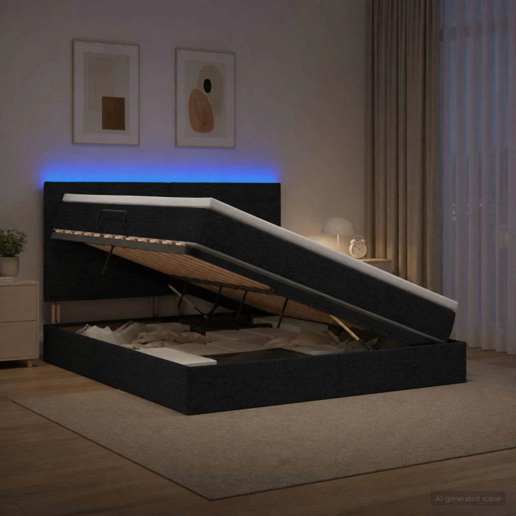 Letto con contenitore LED e materasso Nero 160 x 200 cm Tessuto 3459893