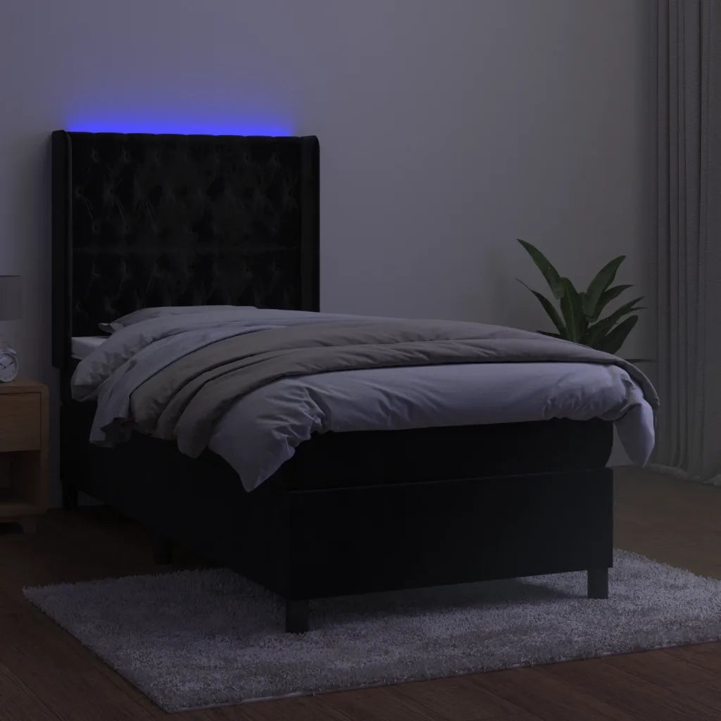 Letto a Molle con Materasso e LED Nero 90x200 cm in Velluto 3139723