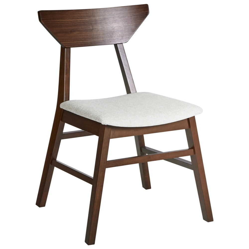 Set di 2 sedie da pranzo Marrone scuro e beige Schienale in legno di gomma poliestere e telaio Seduta imbottita Sala da pranzo Cucina