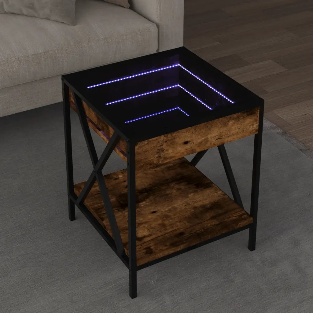 Tavolino da Salotto con LED Infinity-Tavolino da soggiorno Rovere Fumo 40x40x49 cm