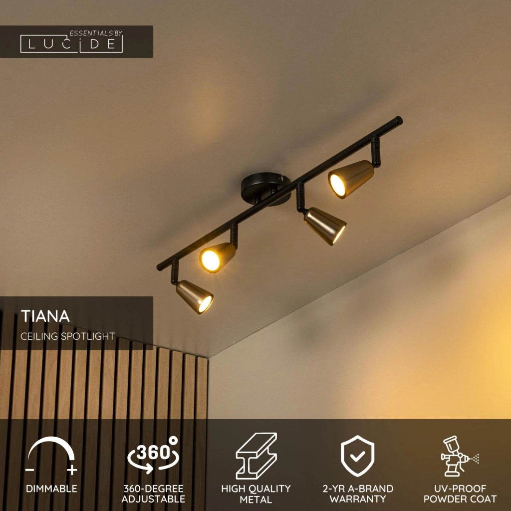 Faretto da soffitto TIANA 4xGU10 oro/nero Lucide