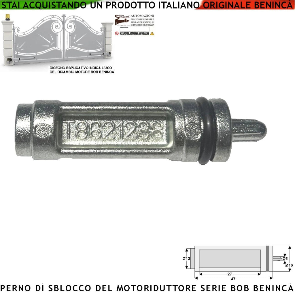 Nottolino Inserito Nel Motore BOB della Benincà Tramite Leva Sblocca in Emergenza  Libera il Cancello in Mancanza di Rete Elettrica Cilindro 9686876 Costruito in Alluminio Perno Rigato x Aggancio Leva