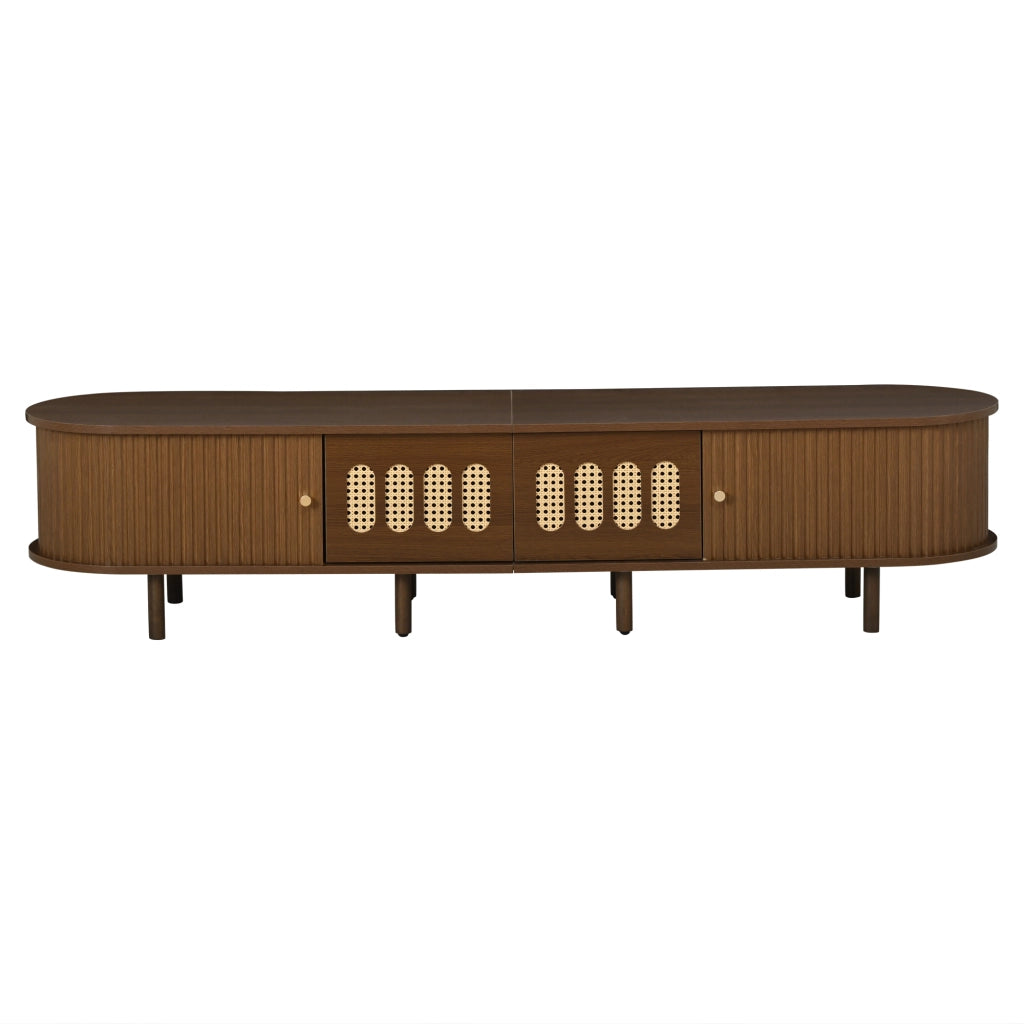 Mobile porta tv 180 cm noce scuro con design rattan; 2 cassetti e 2 ante a serranda; MDF