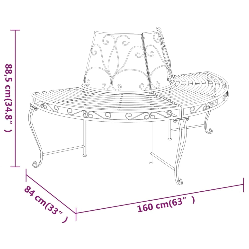 Panca da giardino arredo da giardino per esterno terrazza semicircolare torre ad albero diametro 160 cm acciaio nero 02_0011819