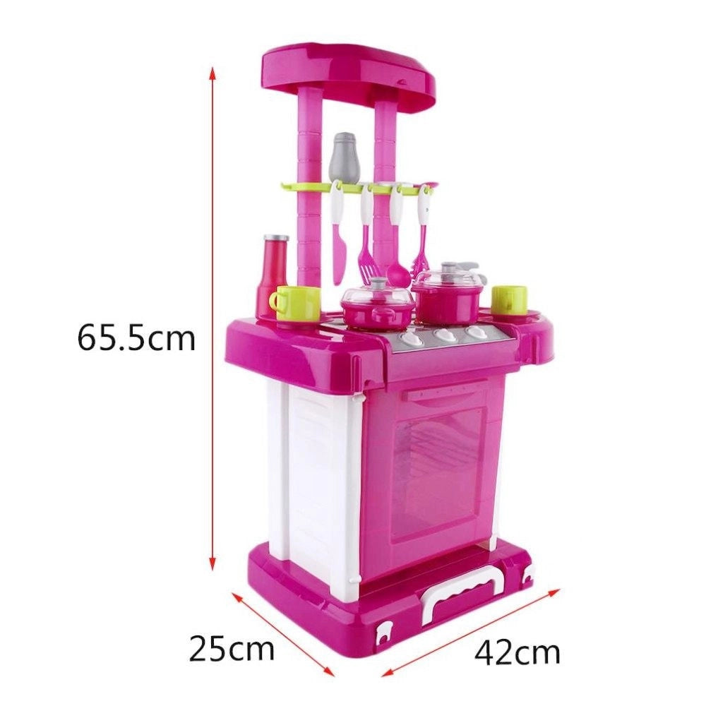 Trade Shop - Cucina Giocattolo Bambini Richiudibile In Trolley Fornello Luci Suoni Accessori Azzurro -