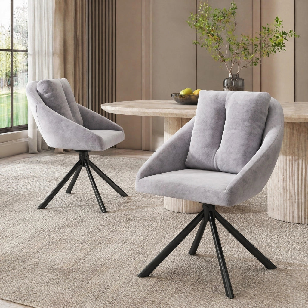Set 2 sedie girevoli da pranzo in velluto grigio con struttura in metallo e rotazione 360°