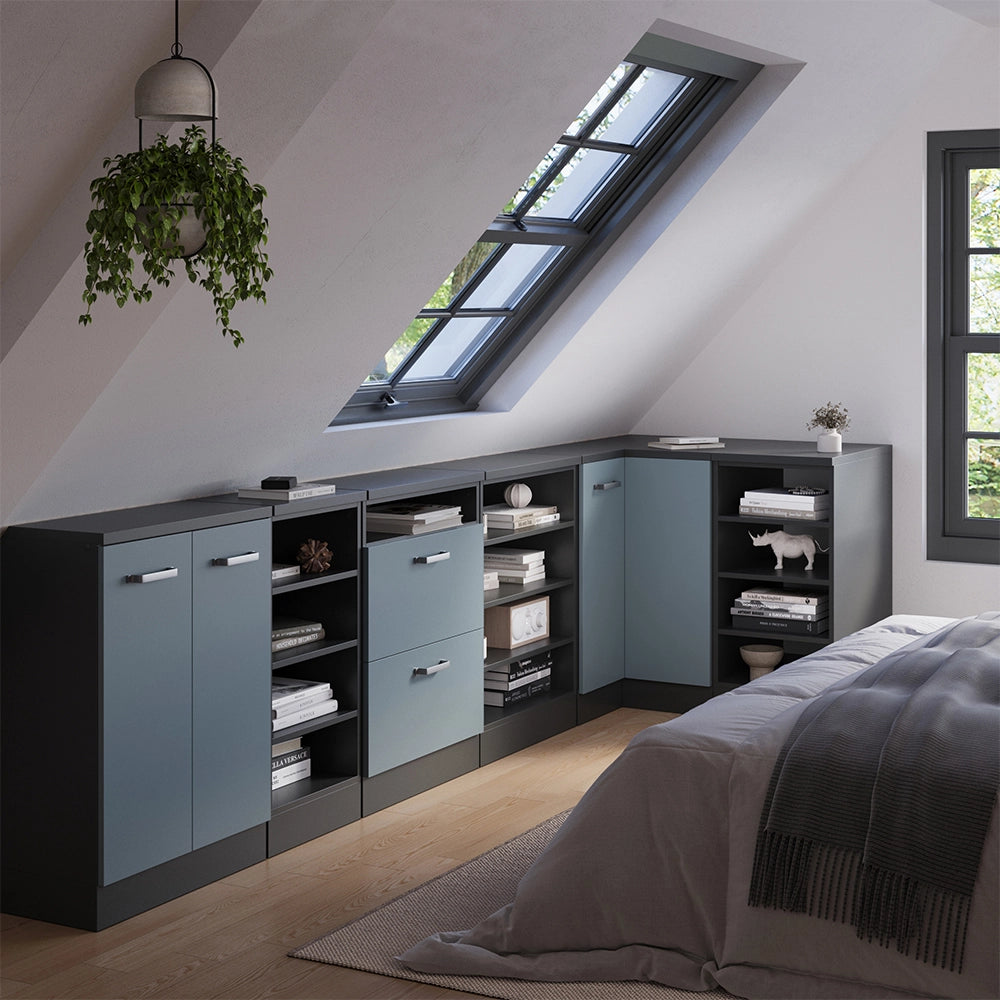 Mobile cucina angolare per sottotetto R-Line Grigio-blu/Antracite 75.6 cm con 1 porta, carcassa dell’armadio profondità 60 cm Vicco
