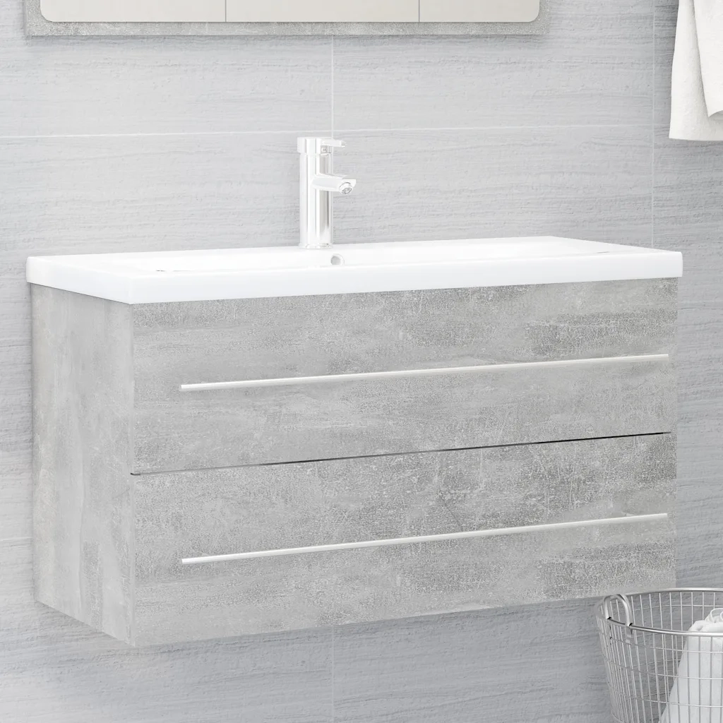 Set Mobili da Bagno 2 pz Grigio Cemento in Legno Multistrato 804849