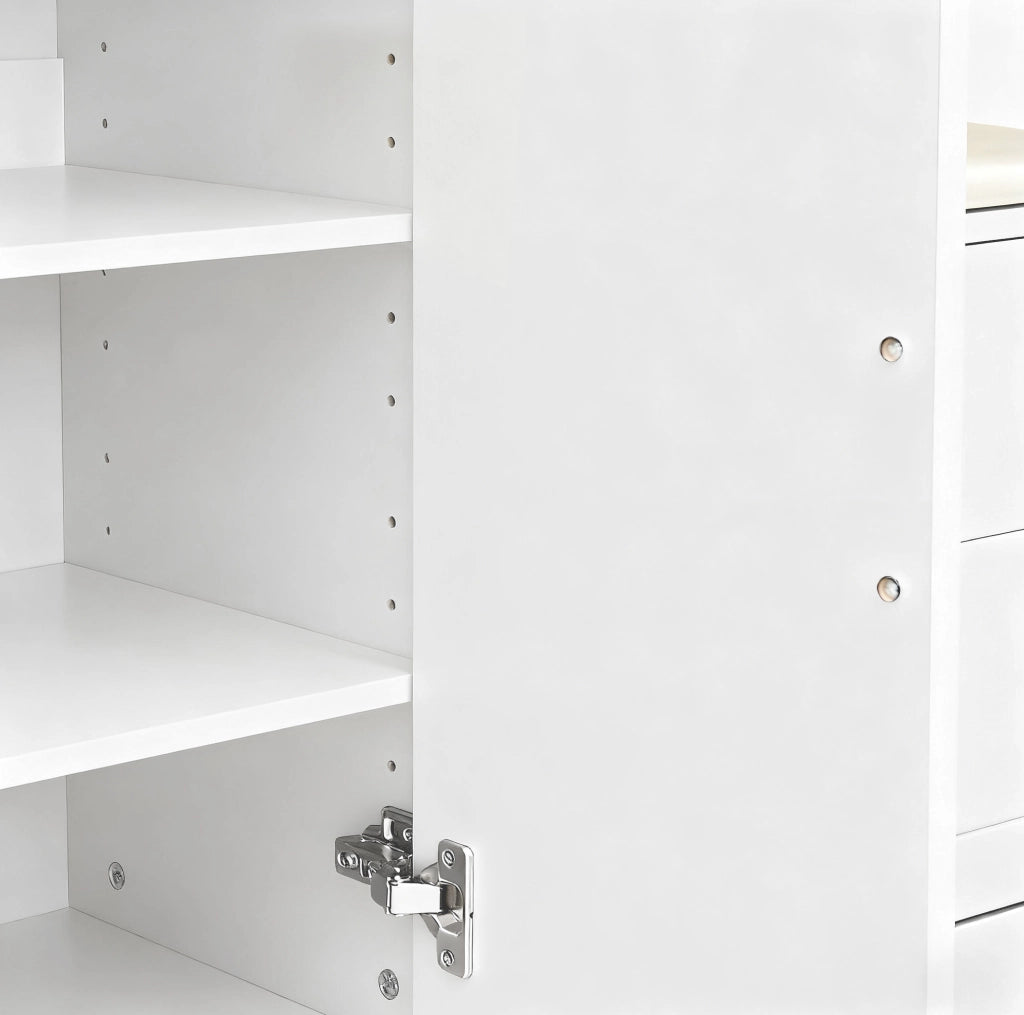 Mobile da ingresso compatto 110x33x185，5 cm bianco in MDF con specchio e panca