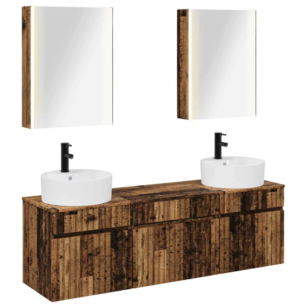 Set di Armadi da Bagno 5 pcs Legno antico 53 x 15,5 x 70 cm 3406613