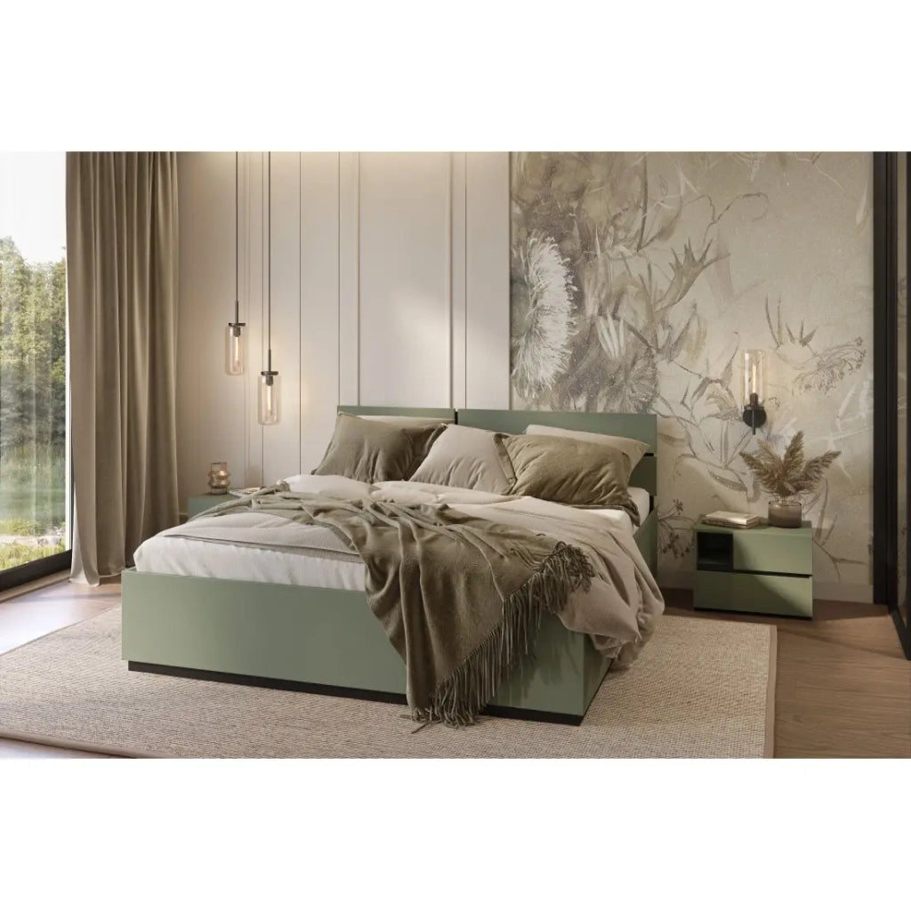 Letto HAVANA 160x200 con doghe – Colore verde salvia e nero – Design moderno e struttura robusta