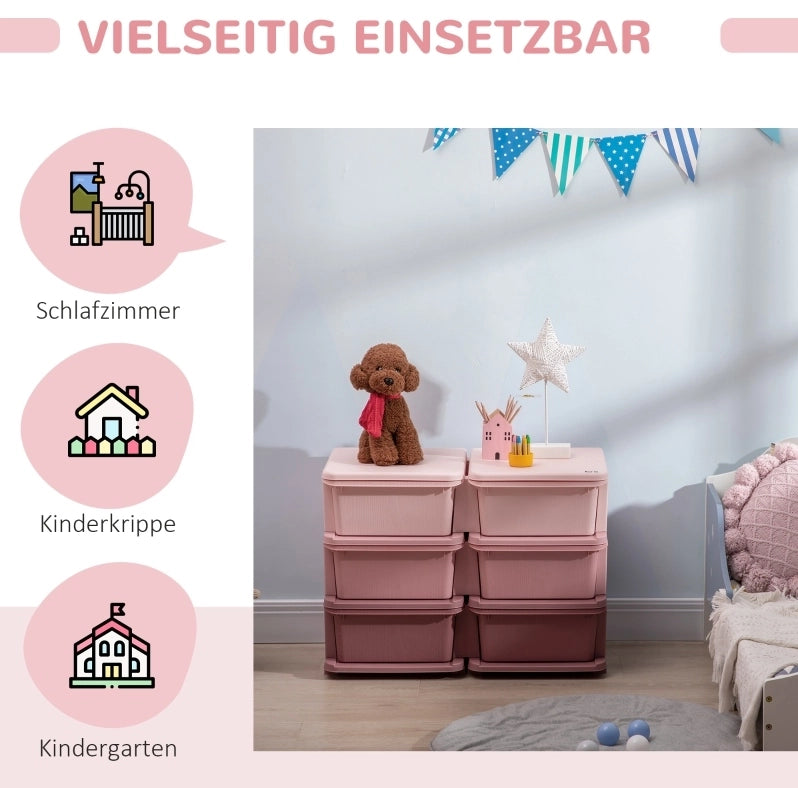 Mobile contenitore rosa con 6 cassetti estraibili e seduta