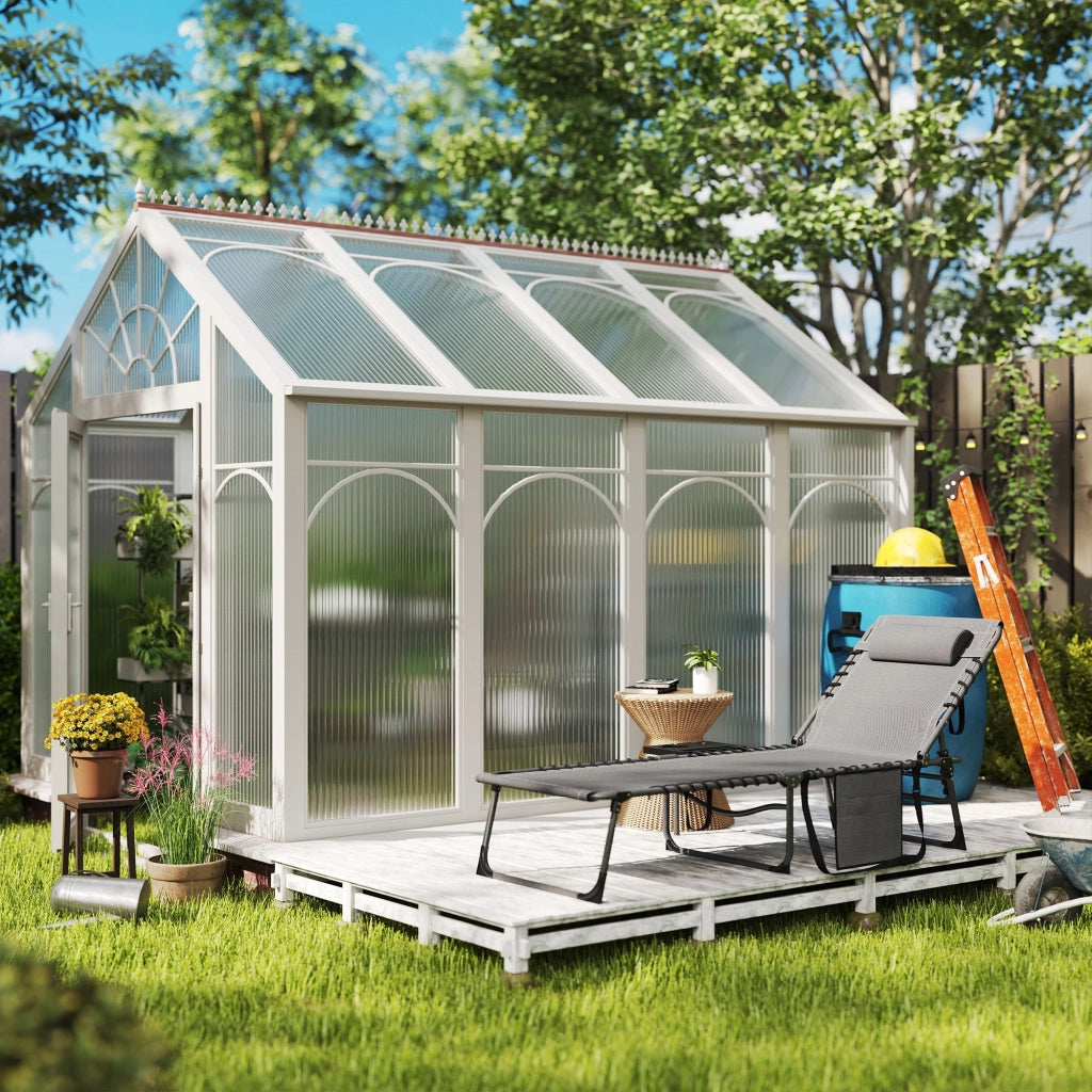 Sdraio da Giardino Pieghevole 60x190x31 cm Reclinabile a 5 Livelli con Tavolino Laterale e Tasca Grigio e Nero