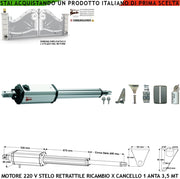 Motore Elettromeccanico Cancello Elettrico 220 V Stelo Retrattile Corsa 600 mm Anta Battente 3,5 Metri Spinta 250 Kg Sblocco a Chiave Ricambio Automatismo Securvera Completo di Staffe Bulloni