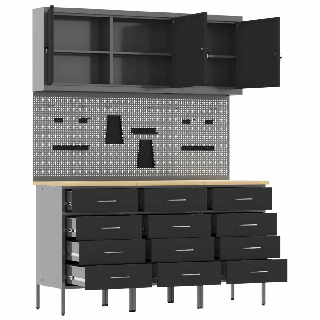 Mobile da lavoro 8 pcs Nero Legno ingegnerizzato e acciaio 3321434