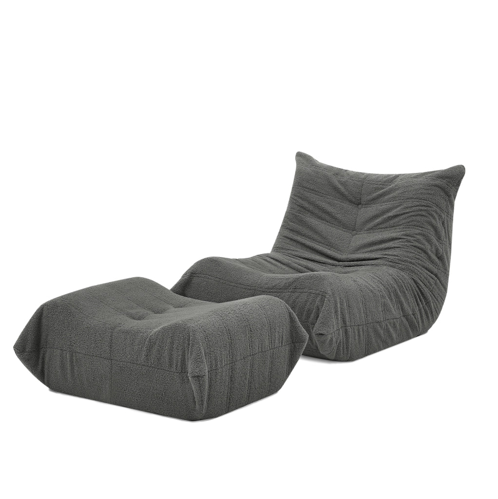 Poltrona relax da pavimento con pouf in teddy grigio