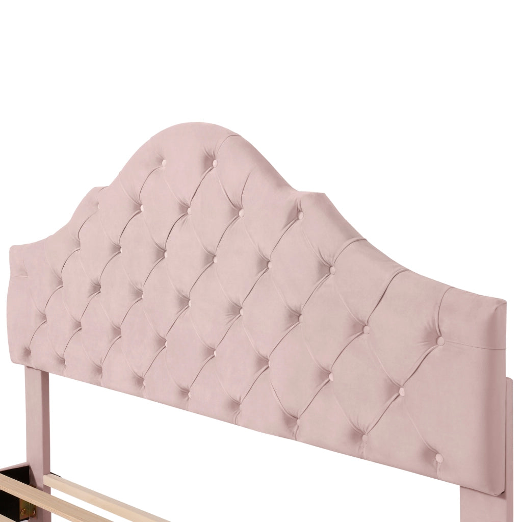 Letto matrimoniale imbottito 140 x 200 cm in velluto rosa con testiera regolabile e rete inclusa