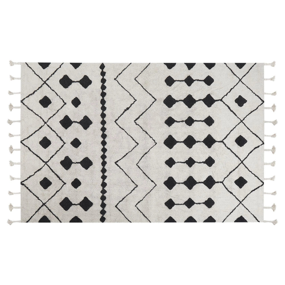 Tappeto cotone bianco sporco e nero 140 x 200 cm motivo geometrico nappe moderno orientale nappe
