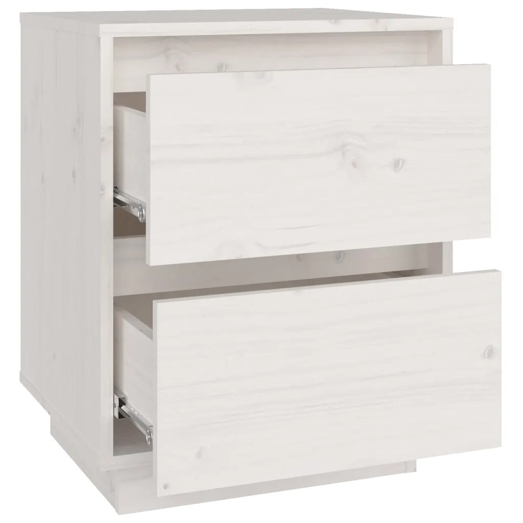 Comodino Bianco 40x35x50 cm in Legno Massello di Pino 813317