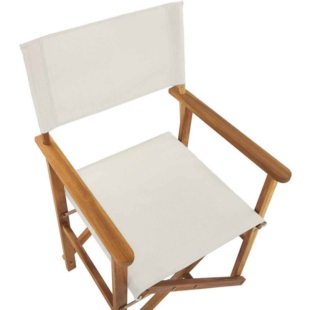 Set di 2 Sedie da Regista in Legno Chiaro di Acacia e Bianco Sporco Pieghevoli