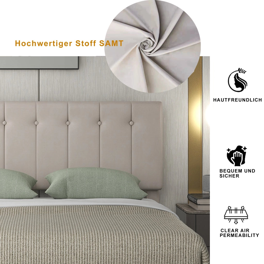 Letto Contenitore 140x200 cm; con Alzata Idraulica; Testiera Imbottita e Velluto Crema