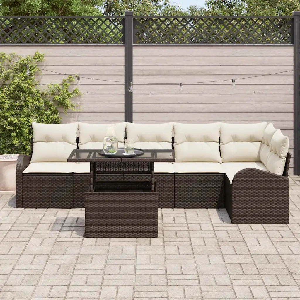 Set Divano da Giardino 7 pcs Marrone e crema polyrattan 3348654