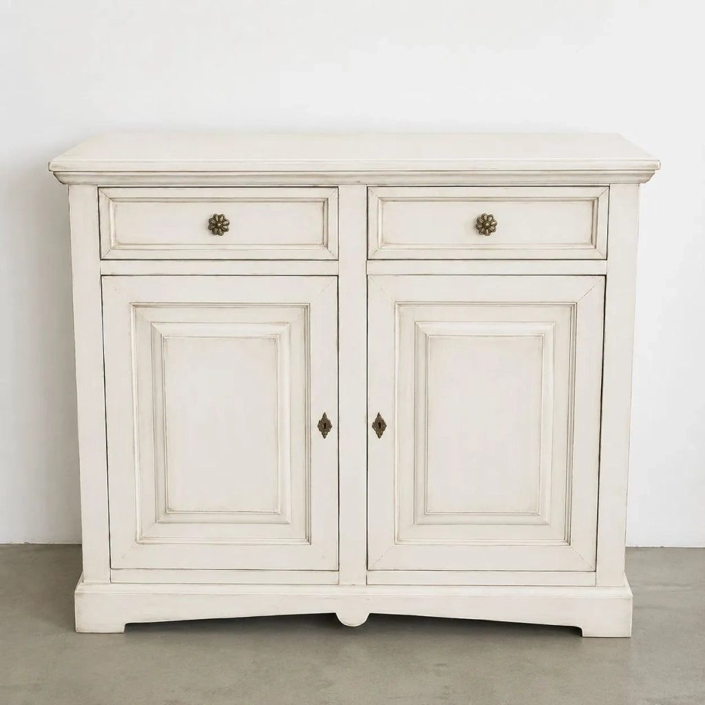 Credenza shabby 2 ante legno bianco anticato 117x46x96 - Mobili 2G