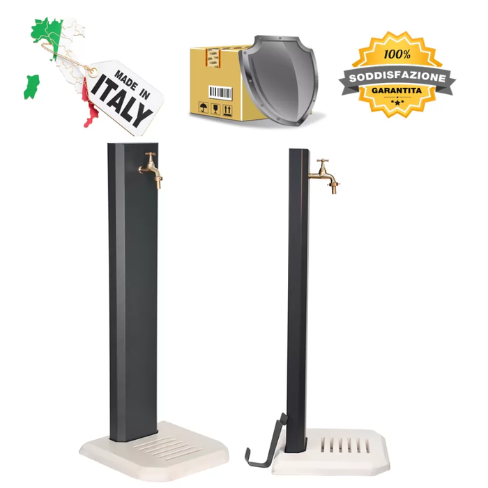 Fontana da Giardino Design a Colonna Ovale Rubinetto in Ottone con Base in Cemento Verde