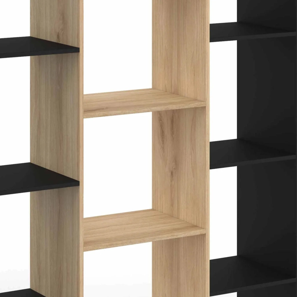 IDMarket - Libreria COLETTE con 11 scomparti neri ed effetto legno H.143 cm