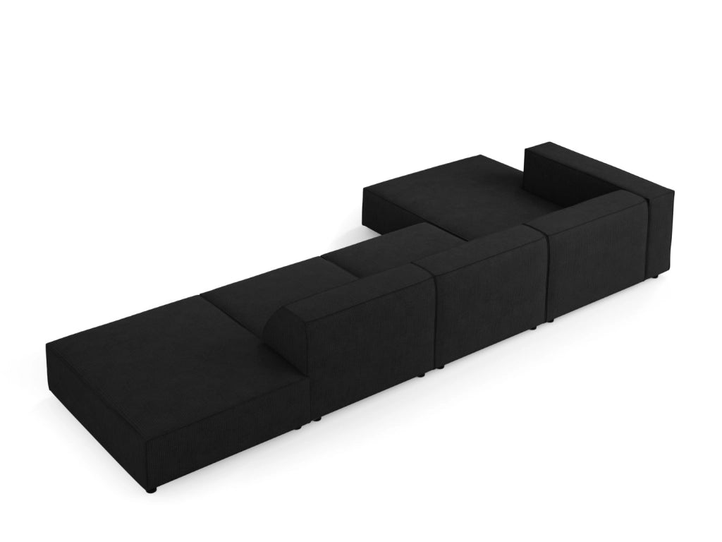 Cosmopolitan Design - Divano angolare sinistro "Arendal" 5 posti in ciniglia con effetto a coste nero 