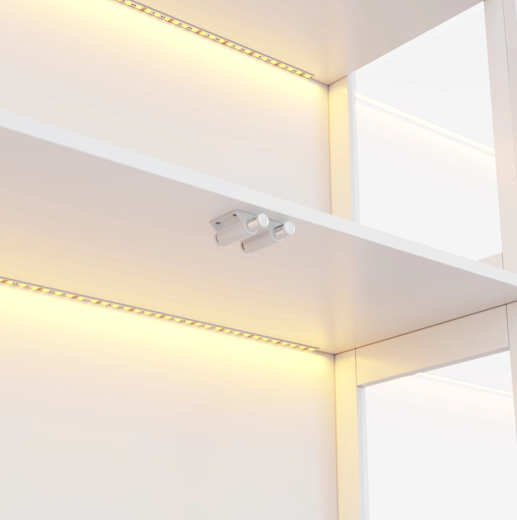 Vetrina espositiva LED 80 x 35 x 170 cm in MDF e vetro temperato bianco