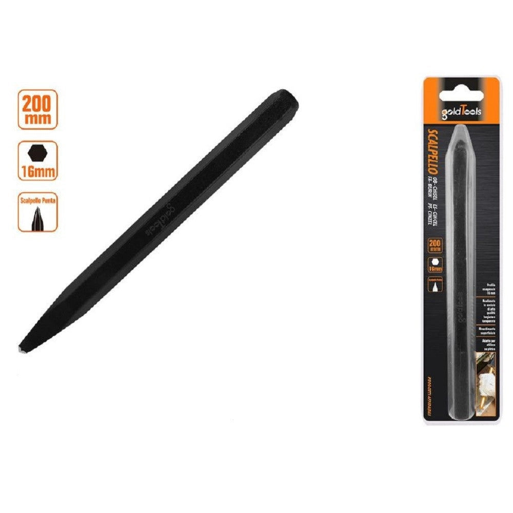 Trade Shop - Scalpello A Punta Attacco Esagonale In Acciaio 200x16mm Utilizzo Su Pietra 57019 -