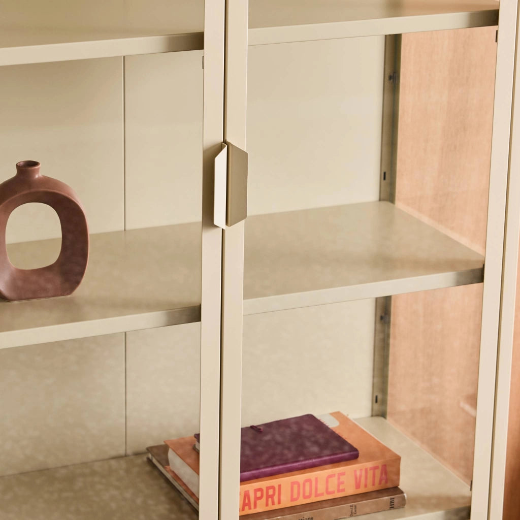 Credenza in acciaio e vetro temperato 2 porte, 180cm, beige