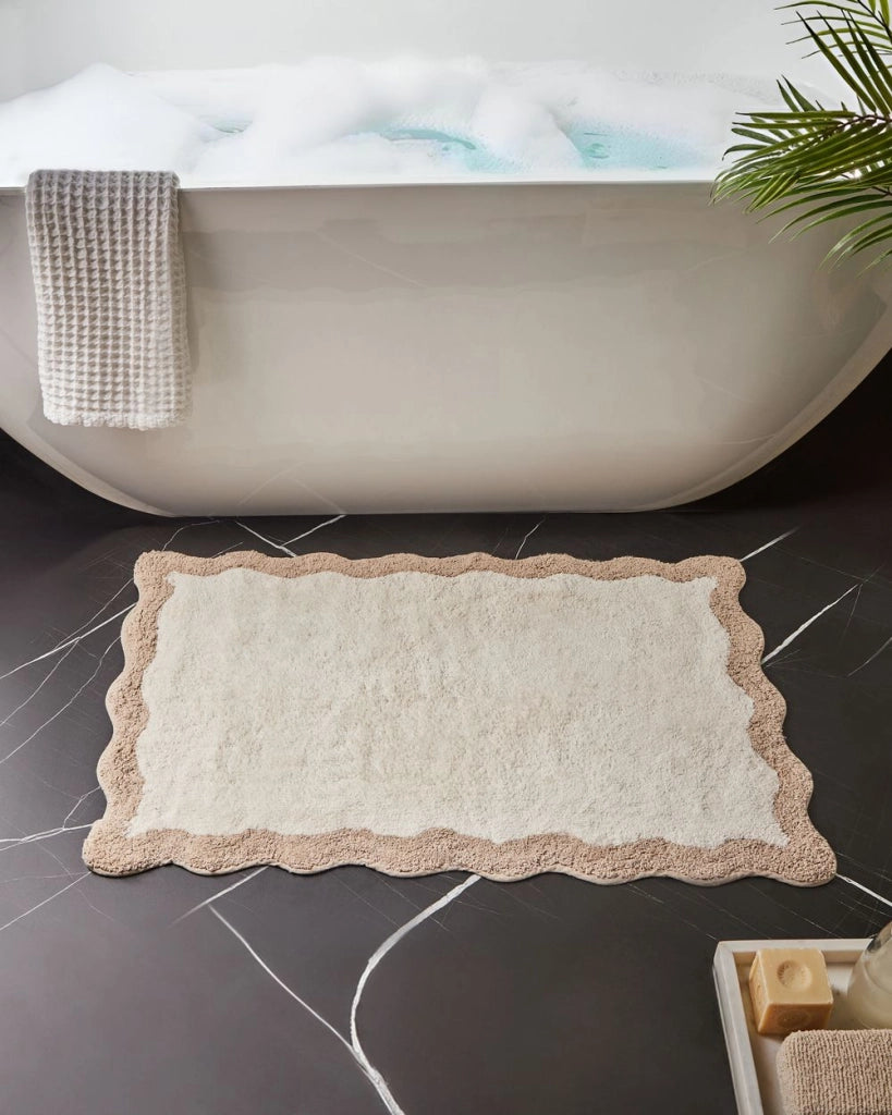 Tappeto da bagno in cotone rettangolare 80 x 90 cm beige e marrone Motivo decorativo da bagno Design moderno