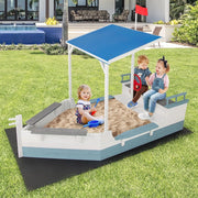 Sabbiera per Bambini a Forma di Nave Pirata con Tettuccio, Barca di Legno di Abete con Bandiera Timone e Sedili, Area Gioco di Sabbia, 218×110×162 cm