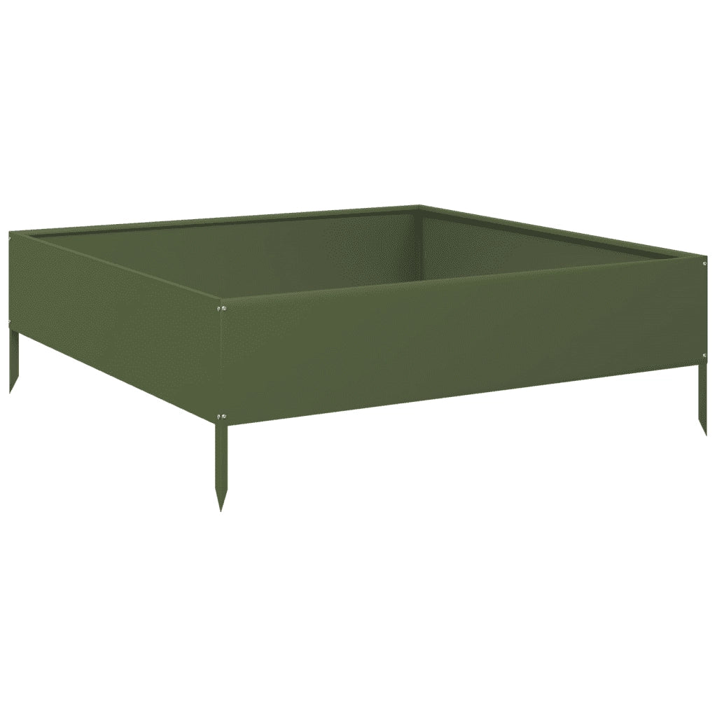 Fioriera Rialzata Giardino-Vaso da Esterno-Supporto per Vaso Verde Oliva 100x100x33,5 cm Acciaio