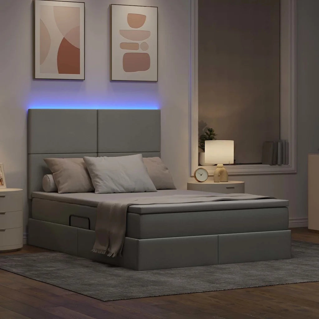 Letto con contenitore e LED con led Grigio chiaro 140 x 200 cm