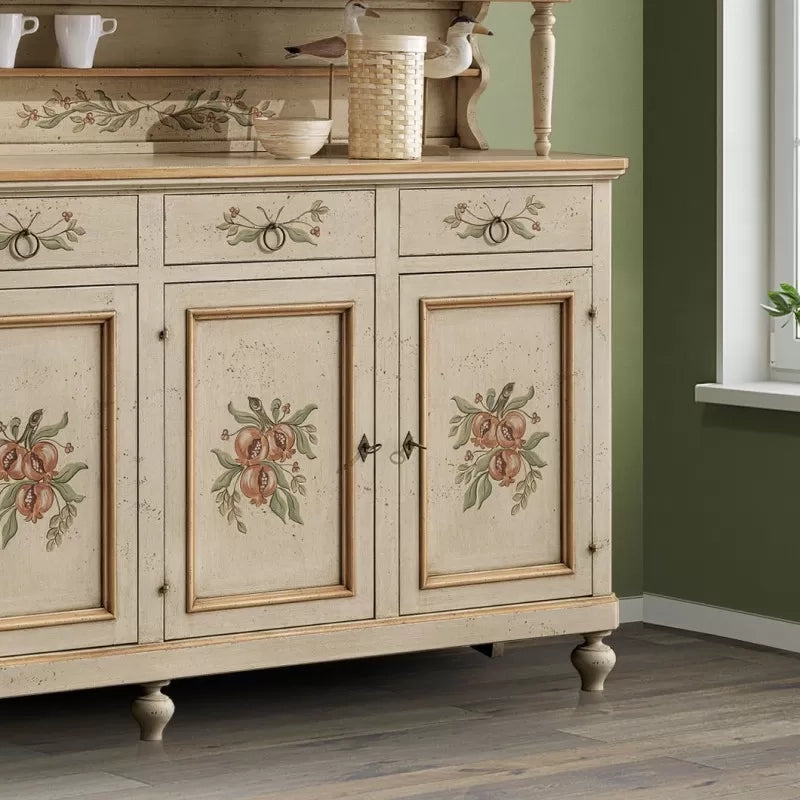 Cristalliera legno shabby avorio ocra 4 porte 198x50x227 (1620+1621) - Mobili 2G