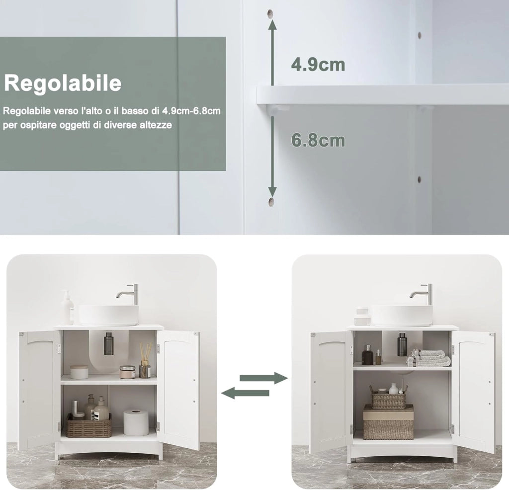 Mobile da Bagno Sospeso, Mobile Sottolavabo per Bagno con 2 Ante e Ripiano Regolabile, MDF, Bianco