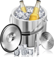 IJsblokjeshouder con coperchio e tang - Materiale in acciaio inossidabile - Ijsemmer per la conservazione di i blocchi di ghiaccio - IJskoeler per i blocchi di ghiaccio - Ideale per bier e champagne - Realizzato con materiale duraturo