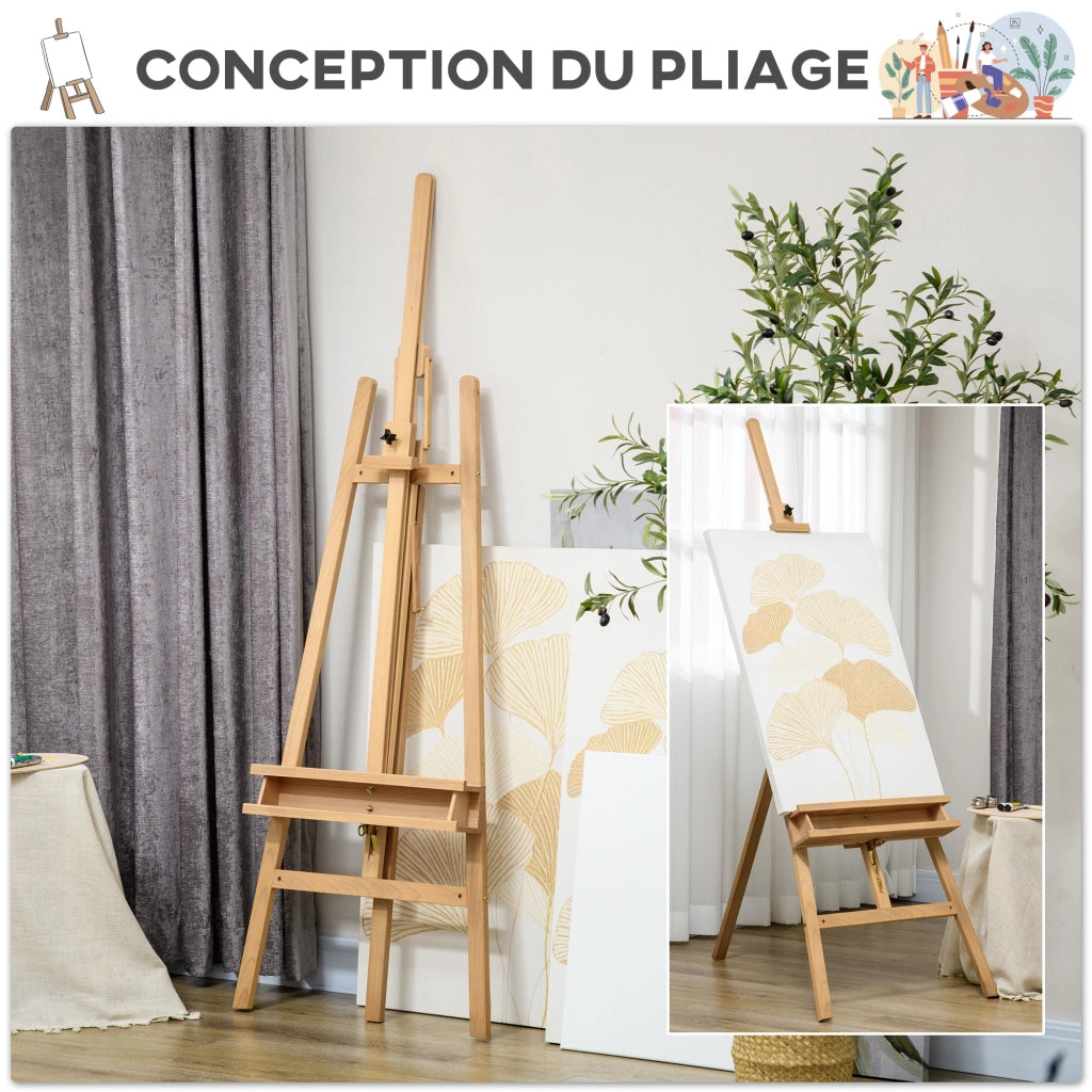 Cavalletto da Pittura Pieghevole ¨C Xylo ¨C Legno di Faggio Naturale 65x110x180-235cm